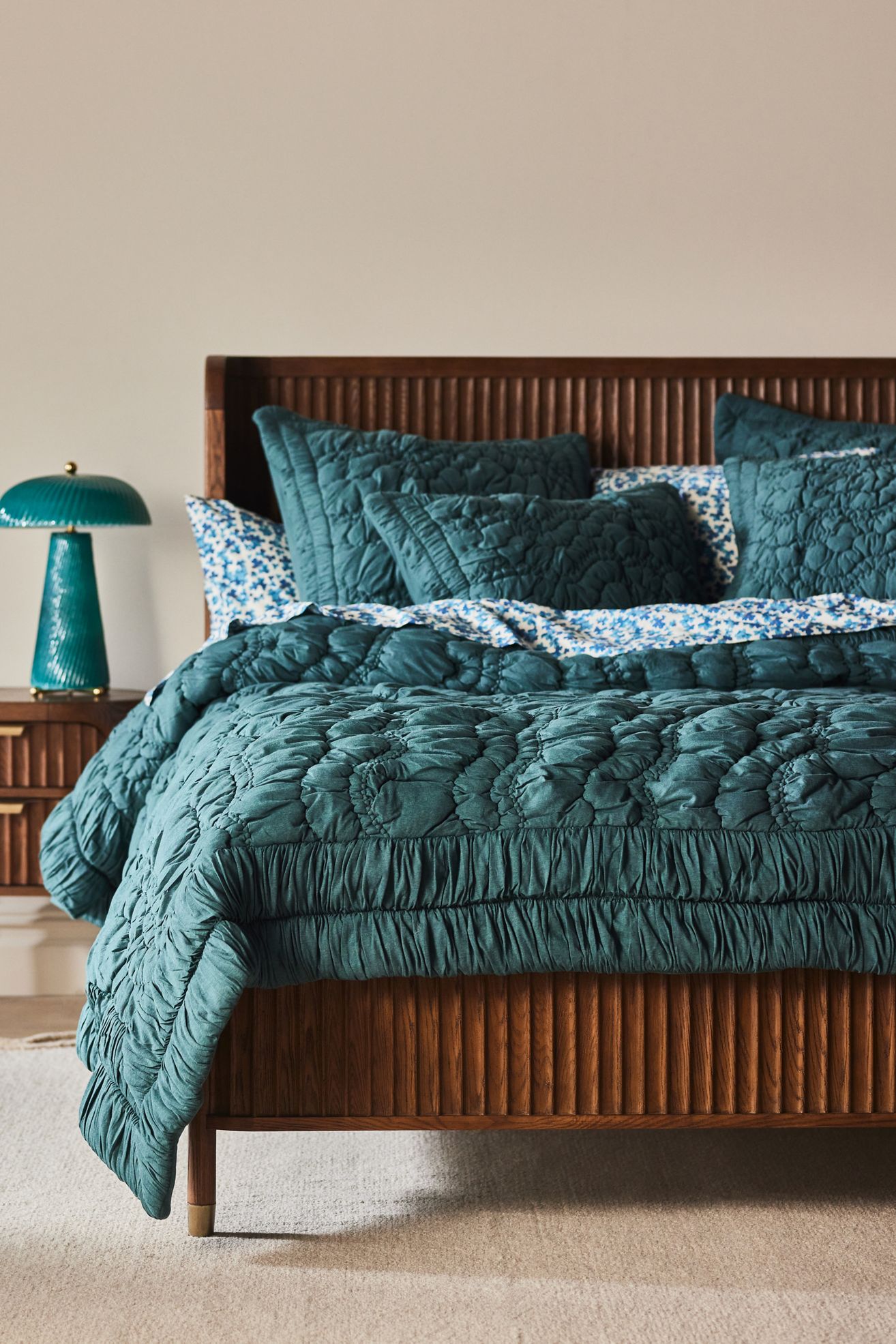 Brooke Heathered Jersey Cotton Quilt - Green, Standard, Queen