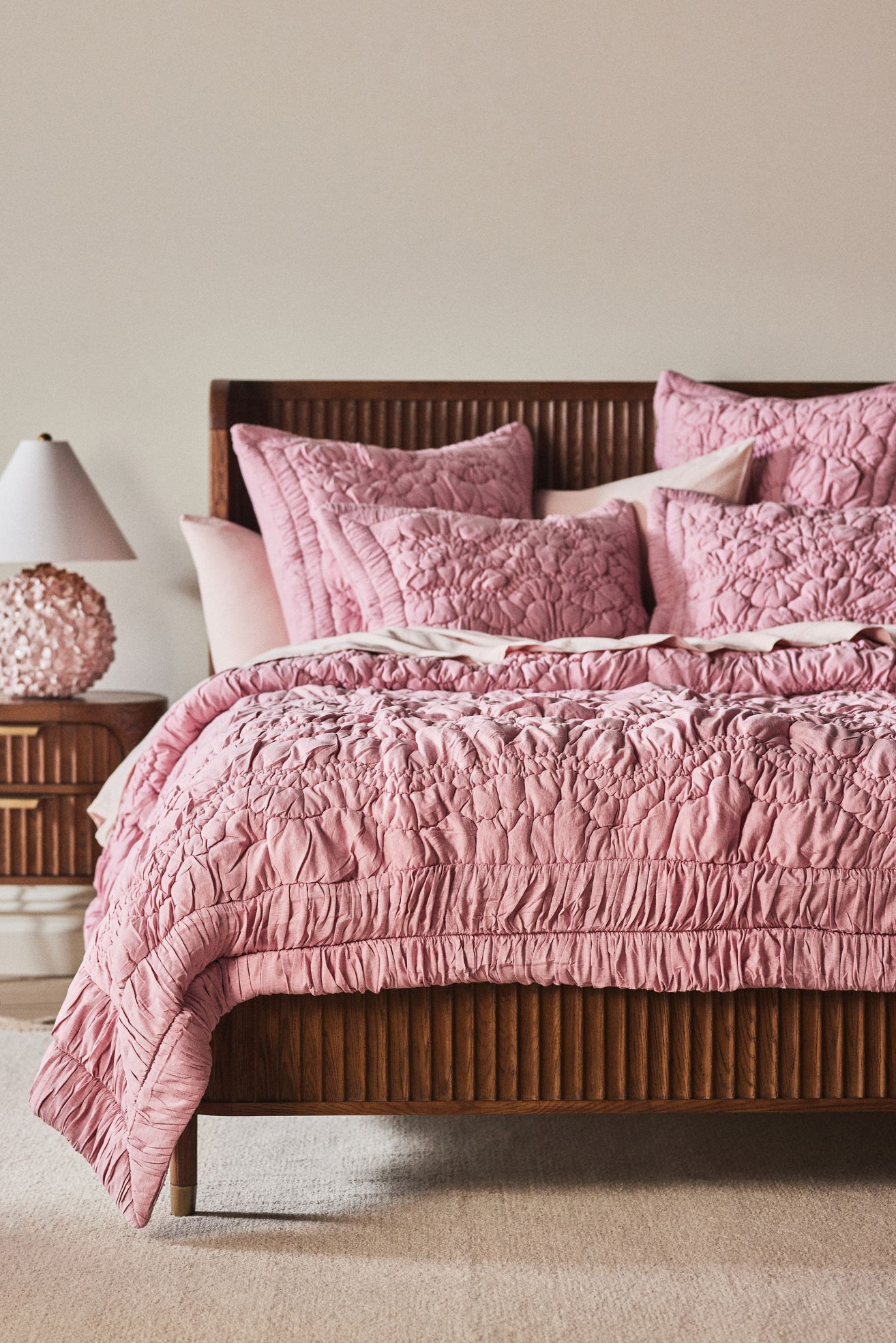 Brooke Heathered Jersey Cotton Quilt - Pink, Standard, King