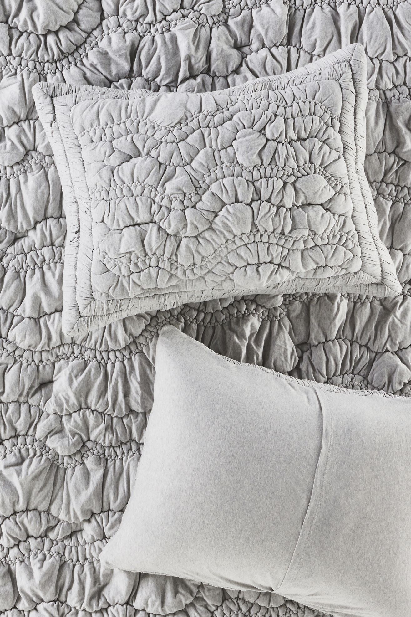 Brooke Heathered Jersey Cotton Shams, Set of 2 - Grey, Standard, King Sham, Set of 2