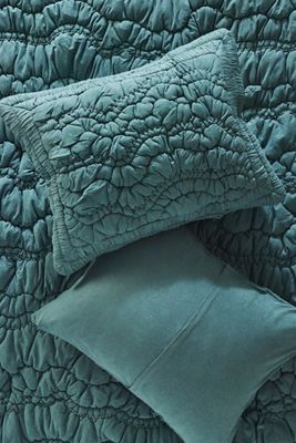 Silky Floral Stitched Shams, Set of 2