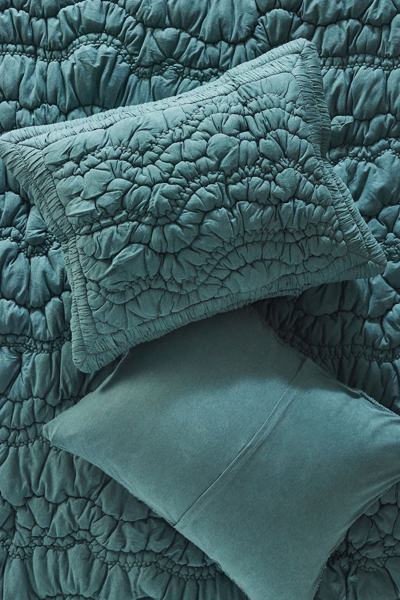 Brooke Heathered Jersey Cotton Shams, Set of 2 - Green, Standard, Standard Sham, Set of 2