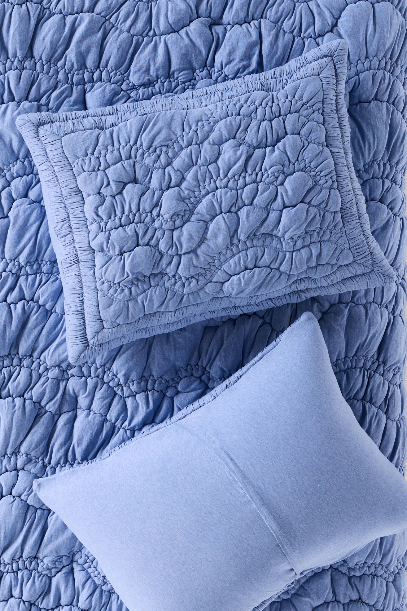 Brooke Heathered Jersey Cotton Shams, Set of 2 - Blue, Standard Sham, Set of 2