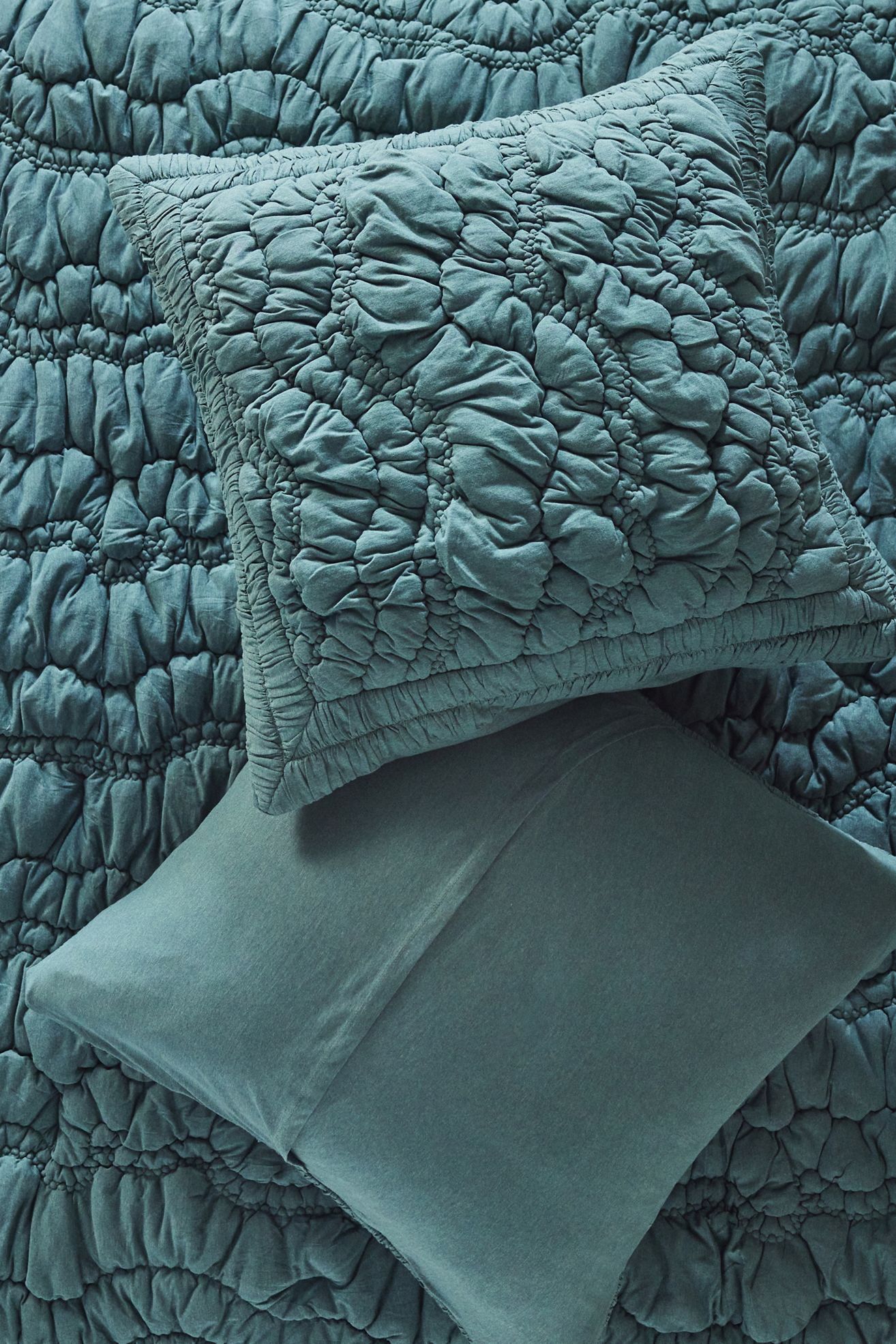 Brooke Heathered Jersey Cotton Euro Sham - Green, Standard, Euro Sham