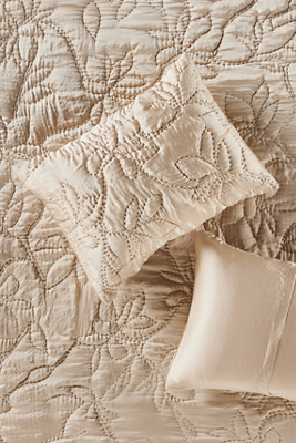 Anthropologie Silky Floral Stitched Shams, Set Of 2