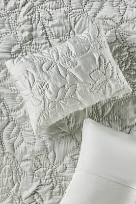 Anthropologie Silky Floral Stitched Shams, Set Of 2