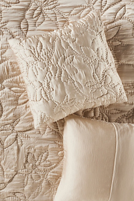 Anthropologie Silky Floral Stitched Euro Sham