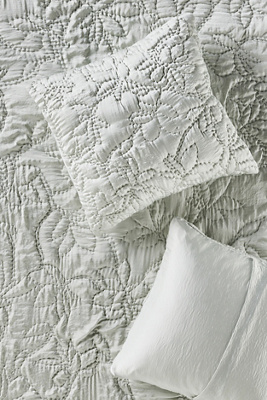 Anthropologie Silky Floral Stitched Euro Sham