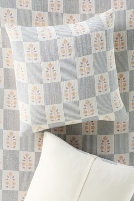 Floral Check Cotton Woven Euro Sham