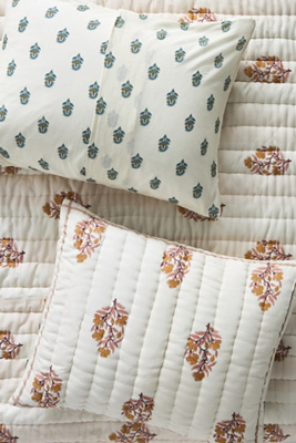 Anthropologie Khira Cotton Floral Printed Shams, Set Of 2 In White