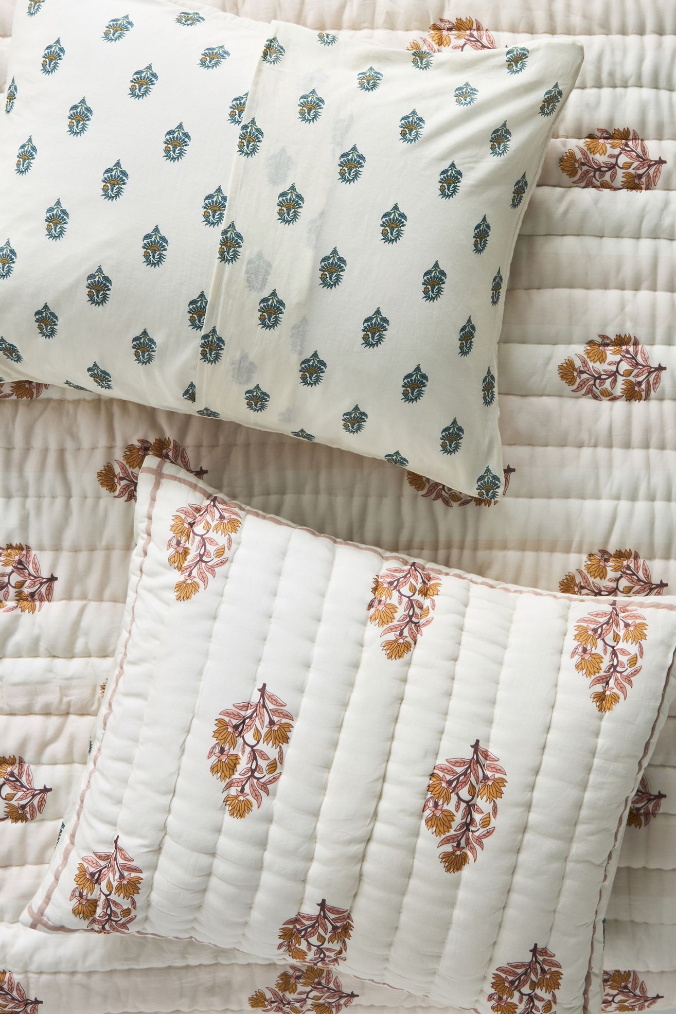 Cotton Voile Printed Pillow Shams, Set of 2 - Khira Ivory, Standard Sham, Set of 2