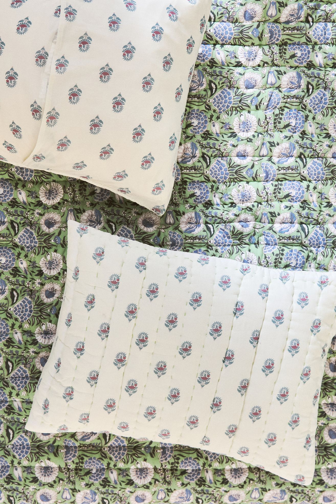 Cotton Voile Printed Pillow Shams, Set of 2 - Khira Green, King Sham, Set of 2