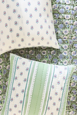 Anthropologie Khira Cotton Floral Printed Euro Sham In Green