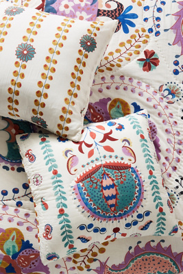 Anthropologie The Printed Cotton Voile Euro Shams In White