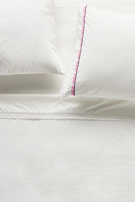 Anthropologie Organic Cotton Percale Embroidered Text Sheet Set In White