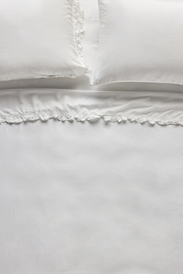 Anthropologie Lisbet Ruffle Satin Silky Sheet Set In White