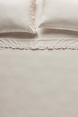 Anthropologie Lisbet Ruffle Satin Silky Sheet Set In Neutral