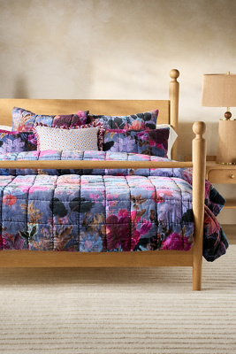 Anthropologie Imogen Cotton Velvet Floral Printed Quilt