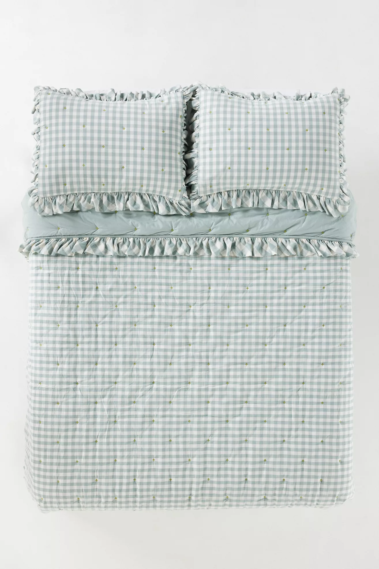 100% Cotton Yarn-Dyed Gingham Ruffle Quilt - thumbnail 5