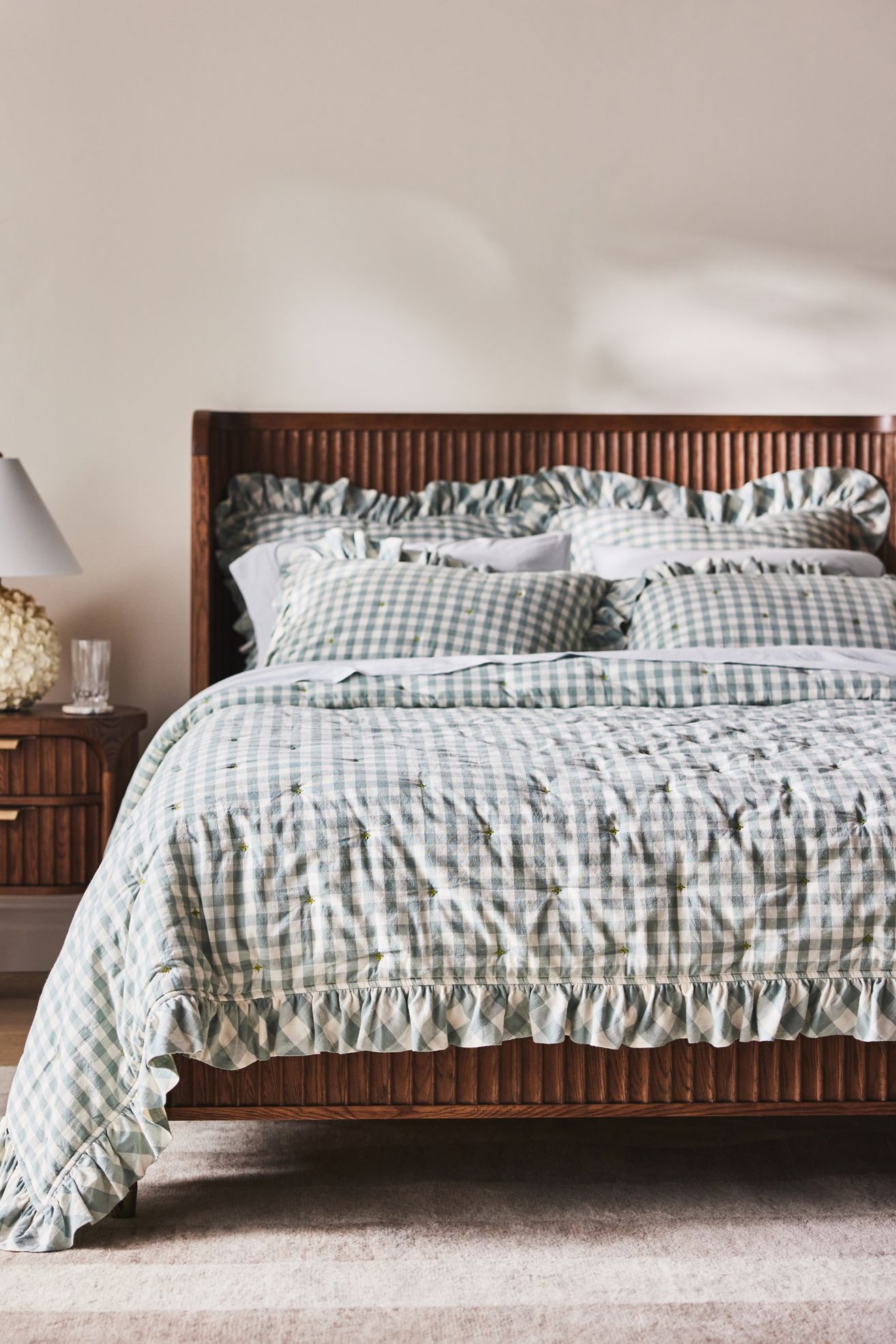 Gingham Ruffle Yarn-Dyed Cotton Quilt - Blue, King
