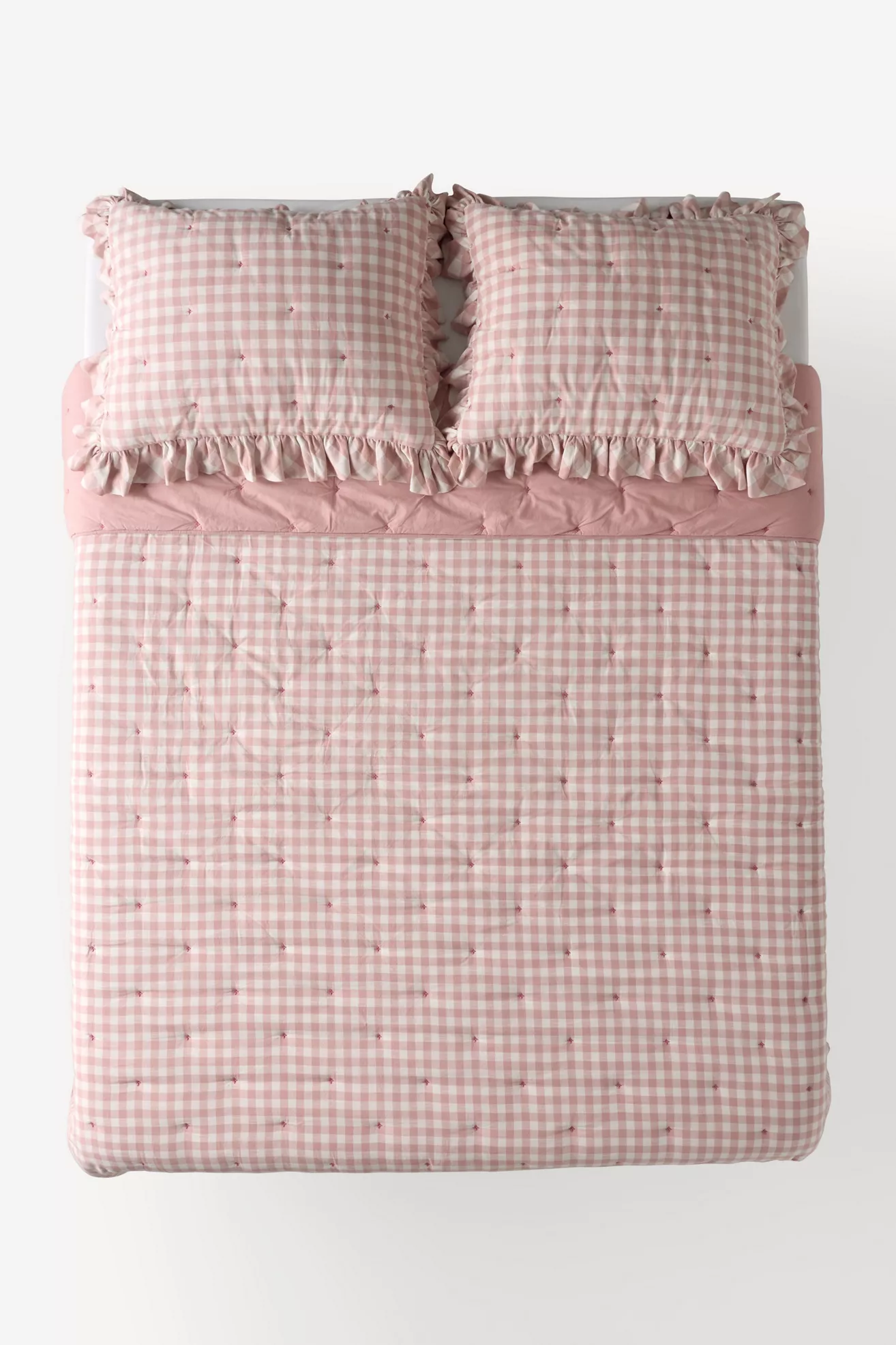 100% Cotton Yarn-Dyed Gingham Ruffle Quilt - thumbnail 2