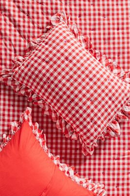 Gingham Ruffle Yarn-Dyed Cotton Shams, Set of 2