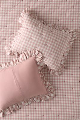 Gingham-Rüschen-Baumwoll-Kissenbezüge, 2er-Set, garngefärbt