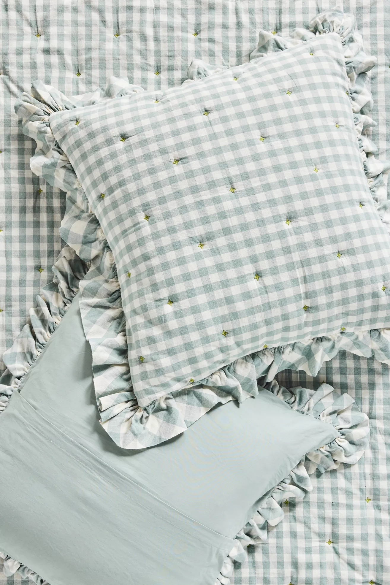 Gingham Ruffle Yarn-Dyed Cotton Euro Sham