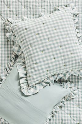 Gingham Ruffle Yarn-Dyed Cotton Euro Sham