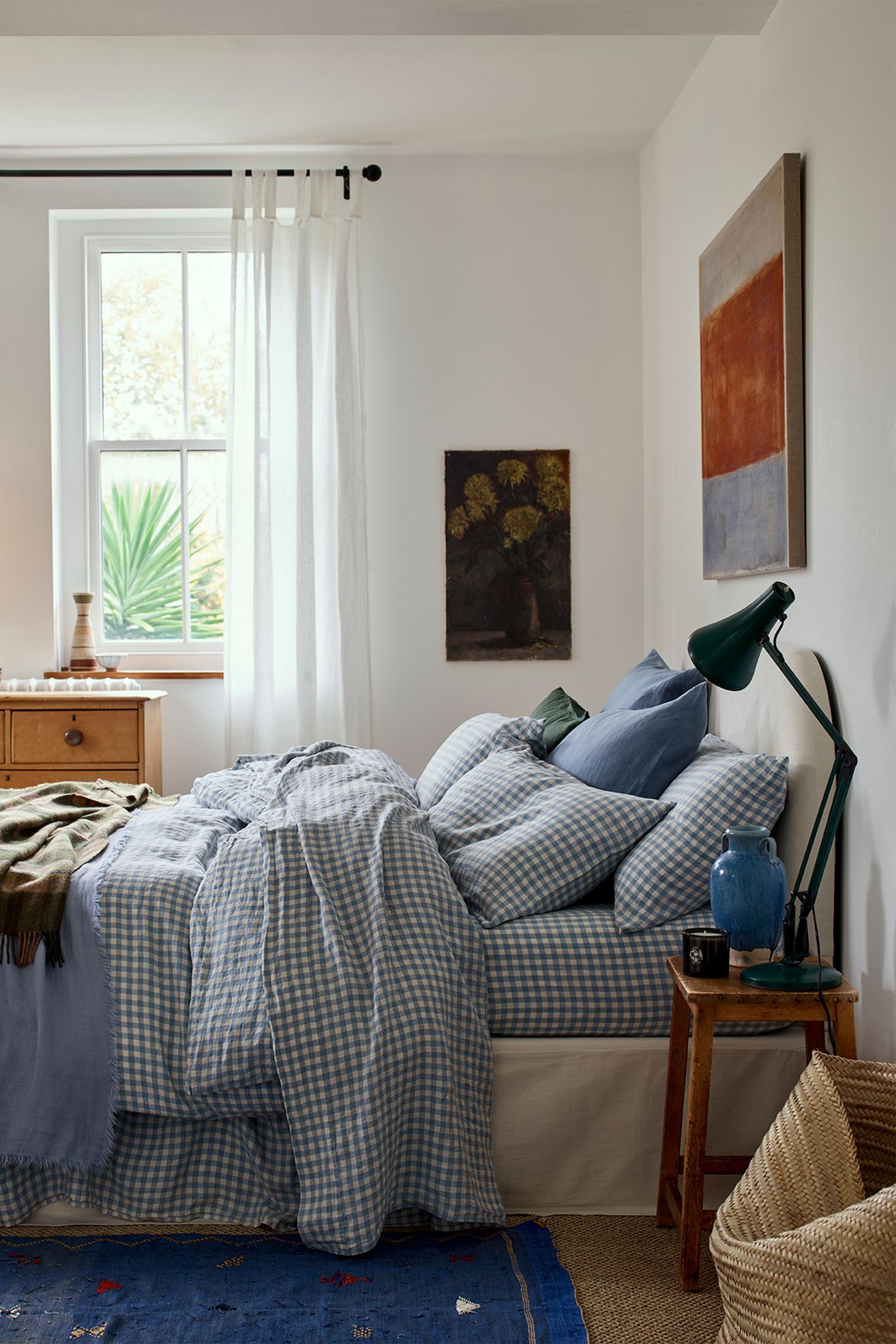 Piglet in Bed Linen Blend Duvet Cover - Warm Blue Gingham
