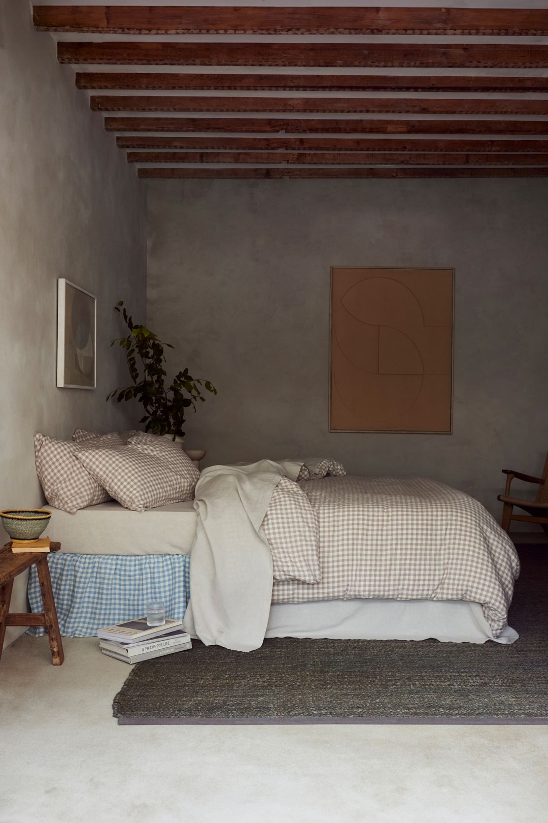 Piglet in Bed Linen Blend Duvet Cover - Mushroom Gingham, Standard, King