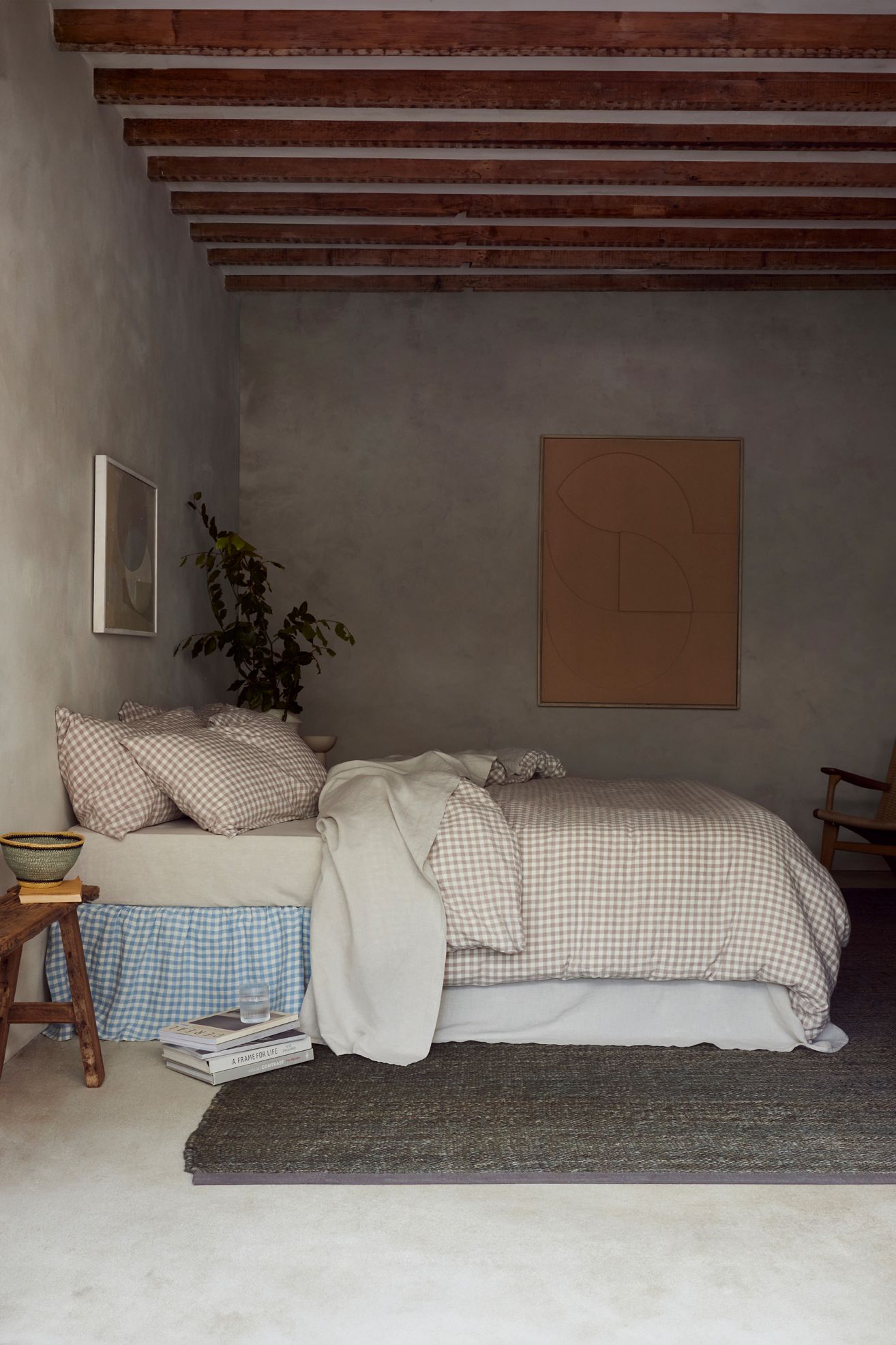 Piglet in Bed Linen Blend Duvet Cover - Mushroom Gingham, Queen
