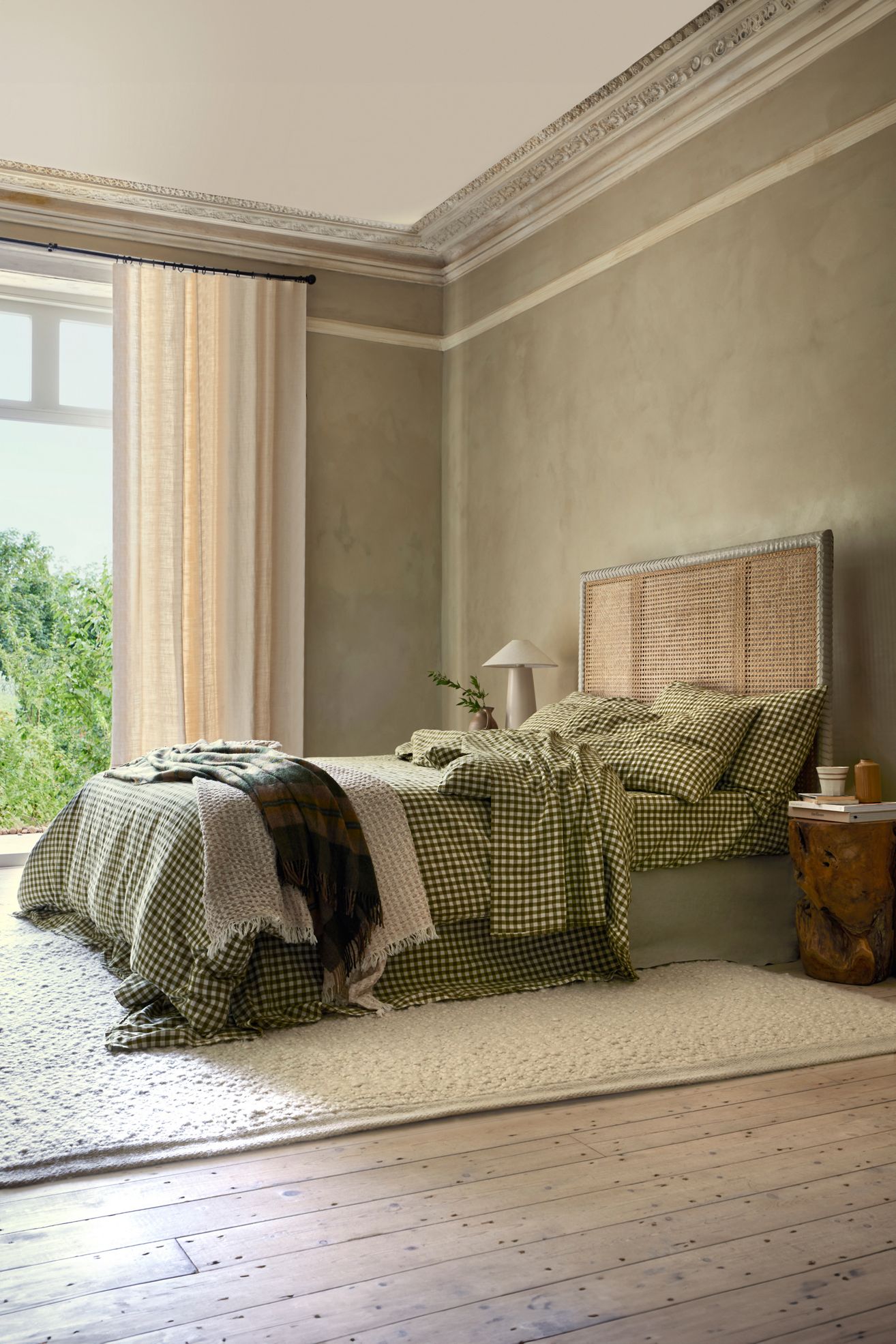 Piglet in Bed Linen Blend Duvet Cover - Botanical Green Gingham, King
