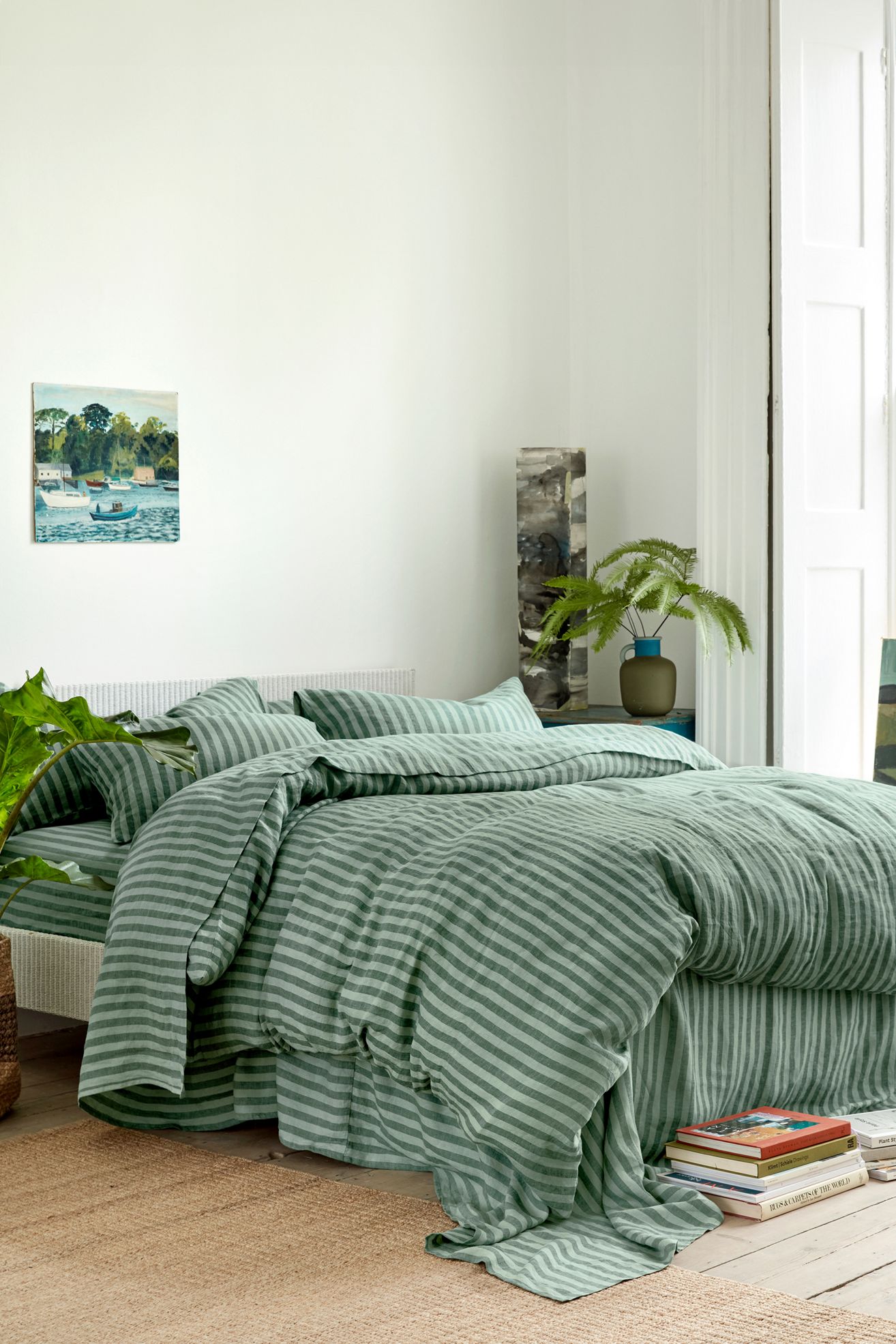 Piglet in Bed Linen Blend Duvet Cover - Pine Green Pembroke Stripe, King