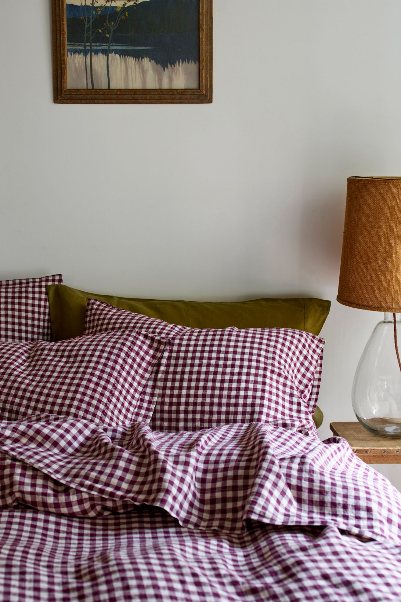 Piglet in Bed Linen Blend Pillowcases, Set of 2 - Berry Gingham, King Pillowcase, Set of 2