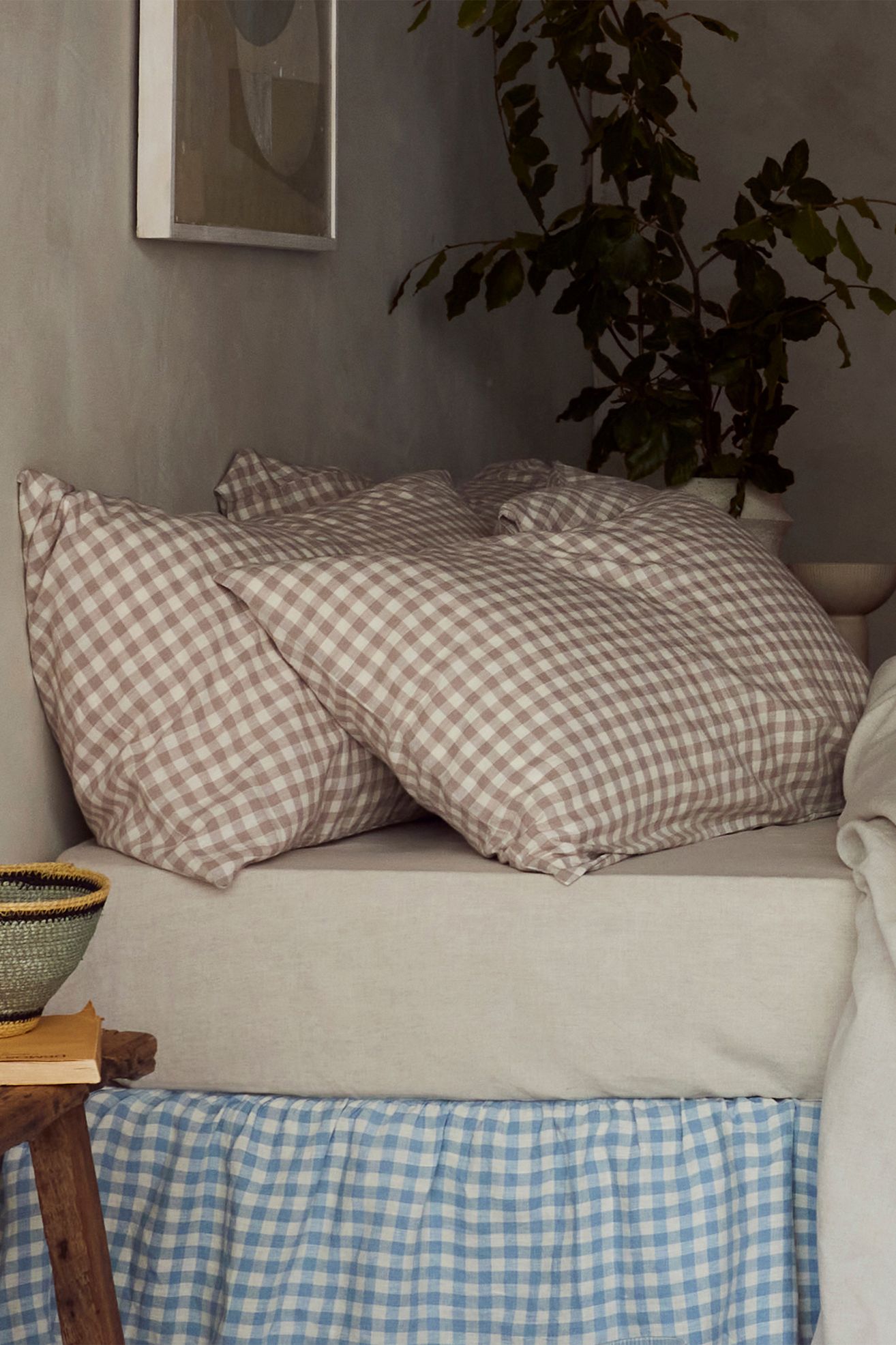 Piglet in Bed Linen Blend Pillowcases, Set of 2 - Mushroom Gingham, Standard Pillowcase, Set of 2