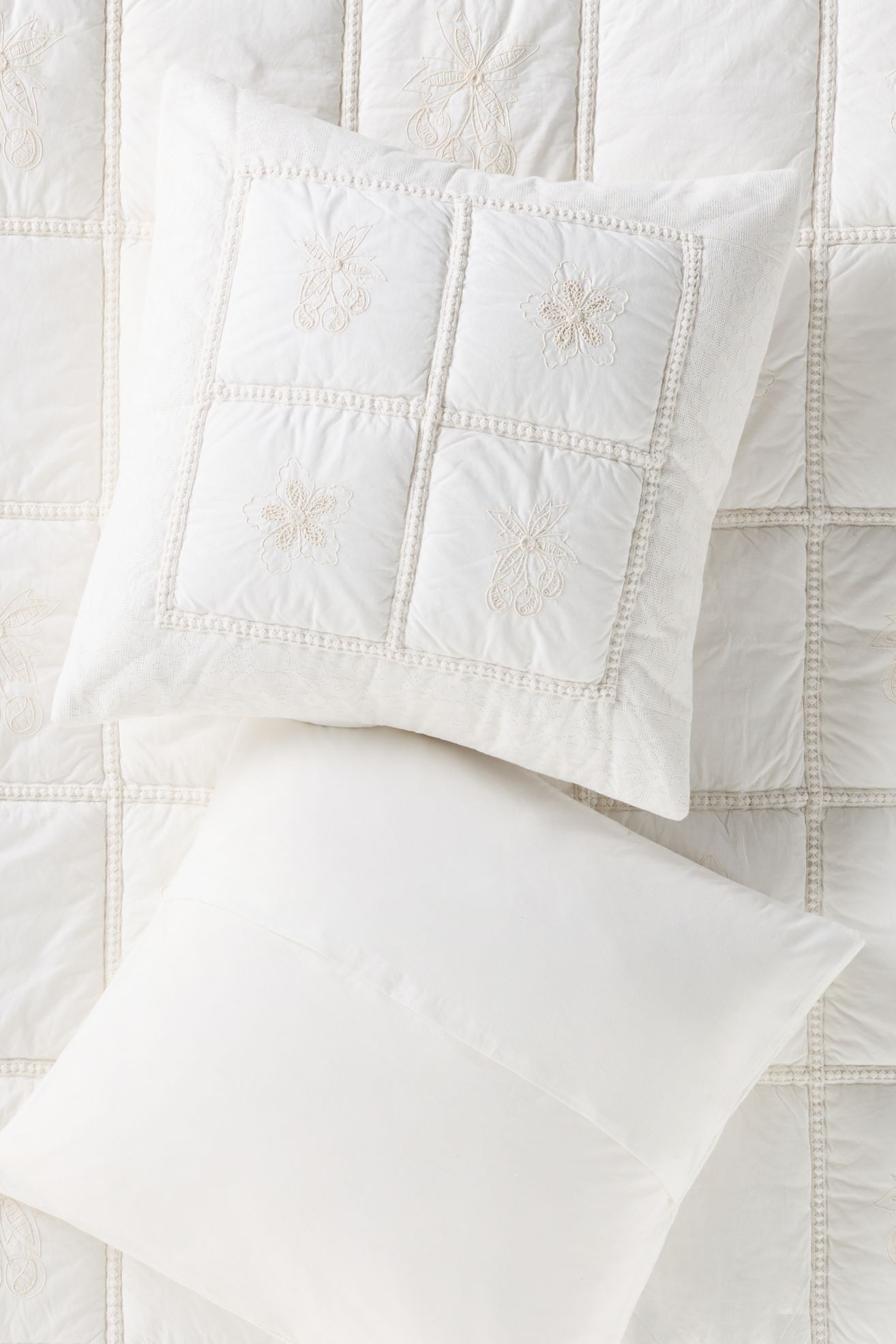 Vienne Cotton Floral Embroidered Euro Sham - White, Euro Sham