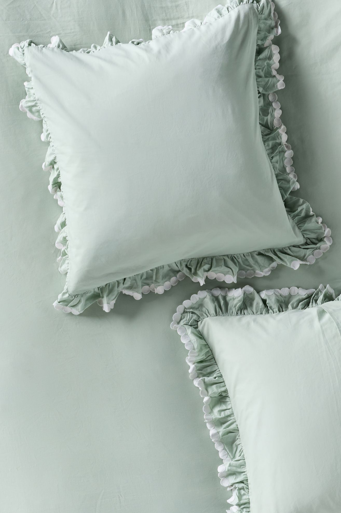Maeve Liet Cotton Sateen Embroidered Euro Sham - Sage W/ White, Standard, Euro Sham
