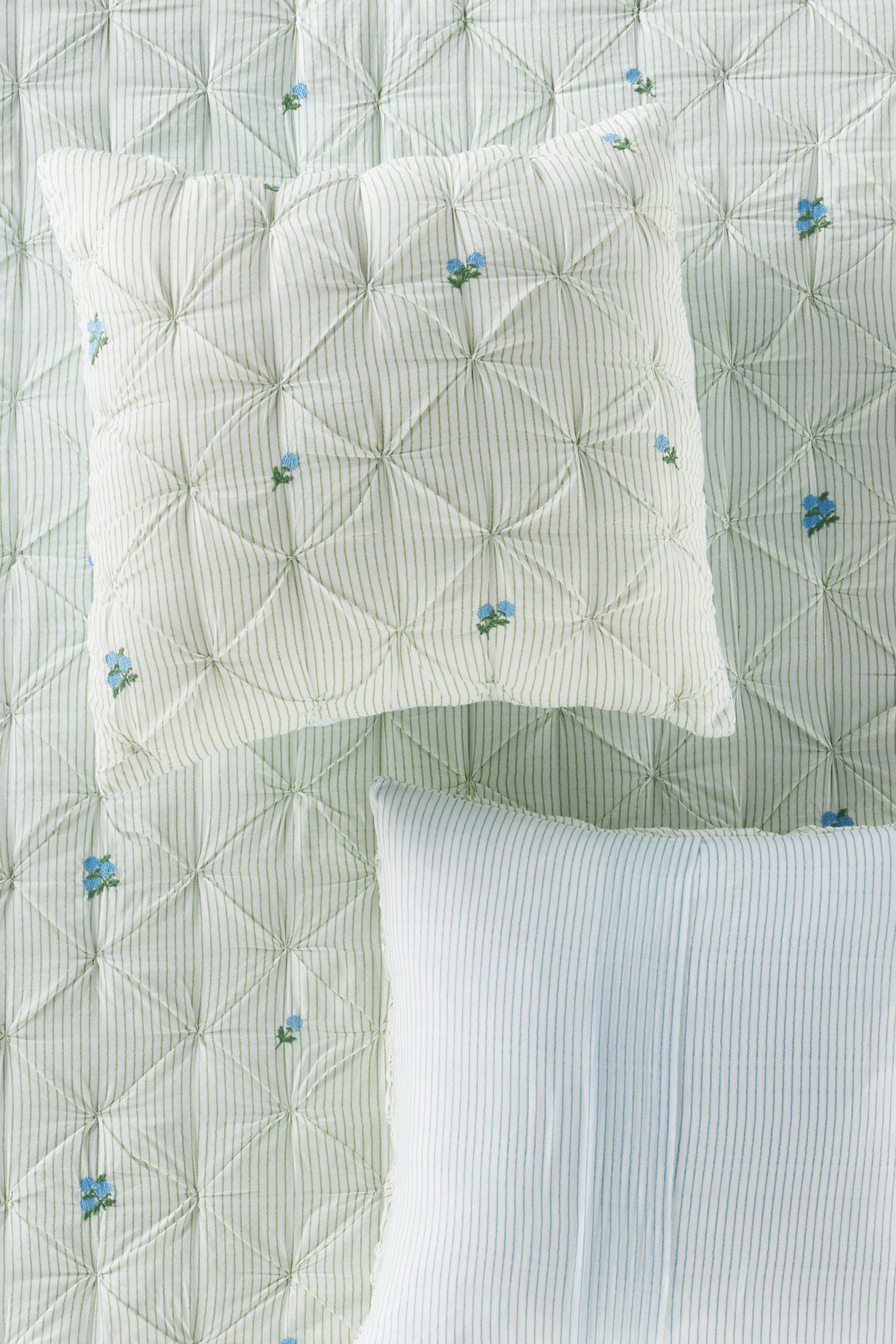 Emilia Cotton Voile Floral Icon Embroidered Euro Sham - Blue Hydrangea, Standard, Euro Sham