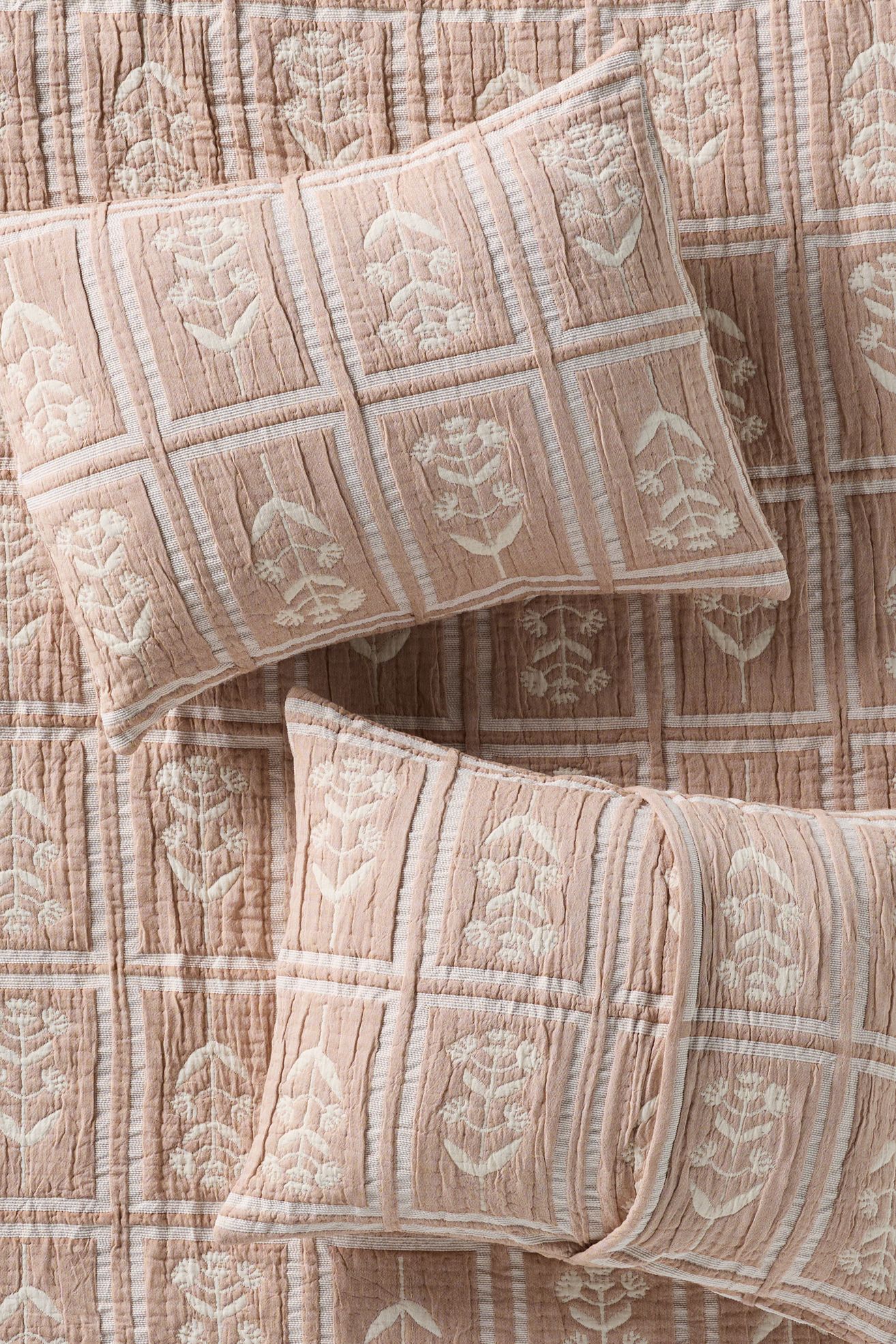 Parker Cotton Floral Woven Shams, Set of 2 - Neutral Floral, King Sham, Set of 2