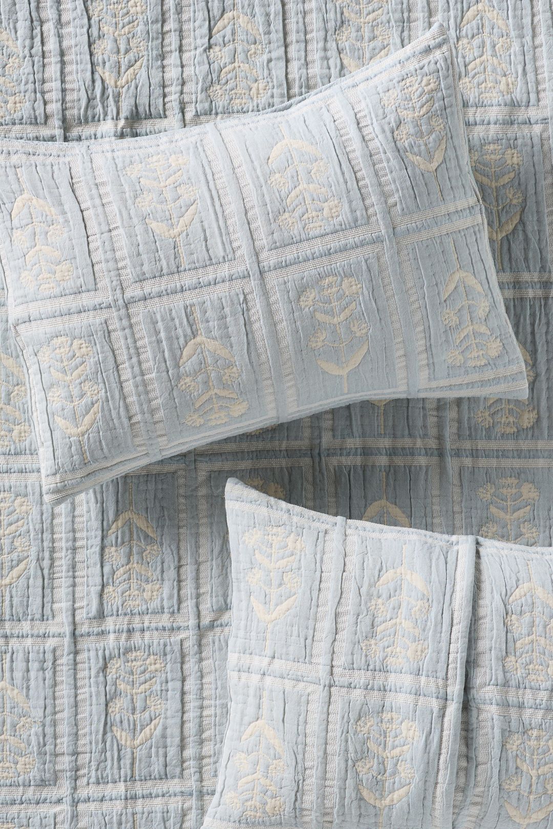 Cotton Floral Woven Shams in Blue Floral: Standard (Set of 2)