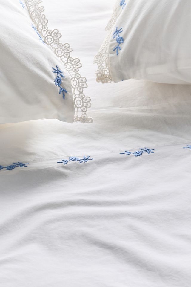 Leslie Cotton Percale Floral Embroidered Lace Sheet Set #2