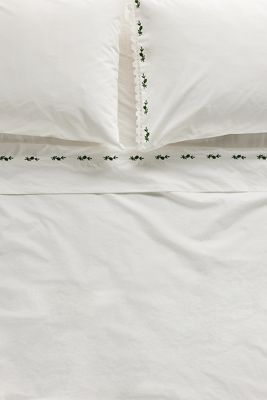Leslie Cotton Percale Floral Embroidered Lace Sheet Set