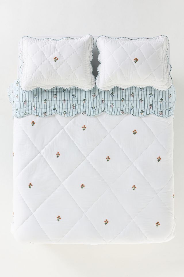 Foster Cotton Floral Icon Embroidered Quilted Bedspread #1