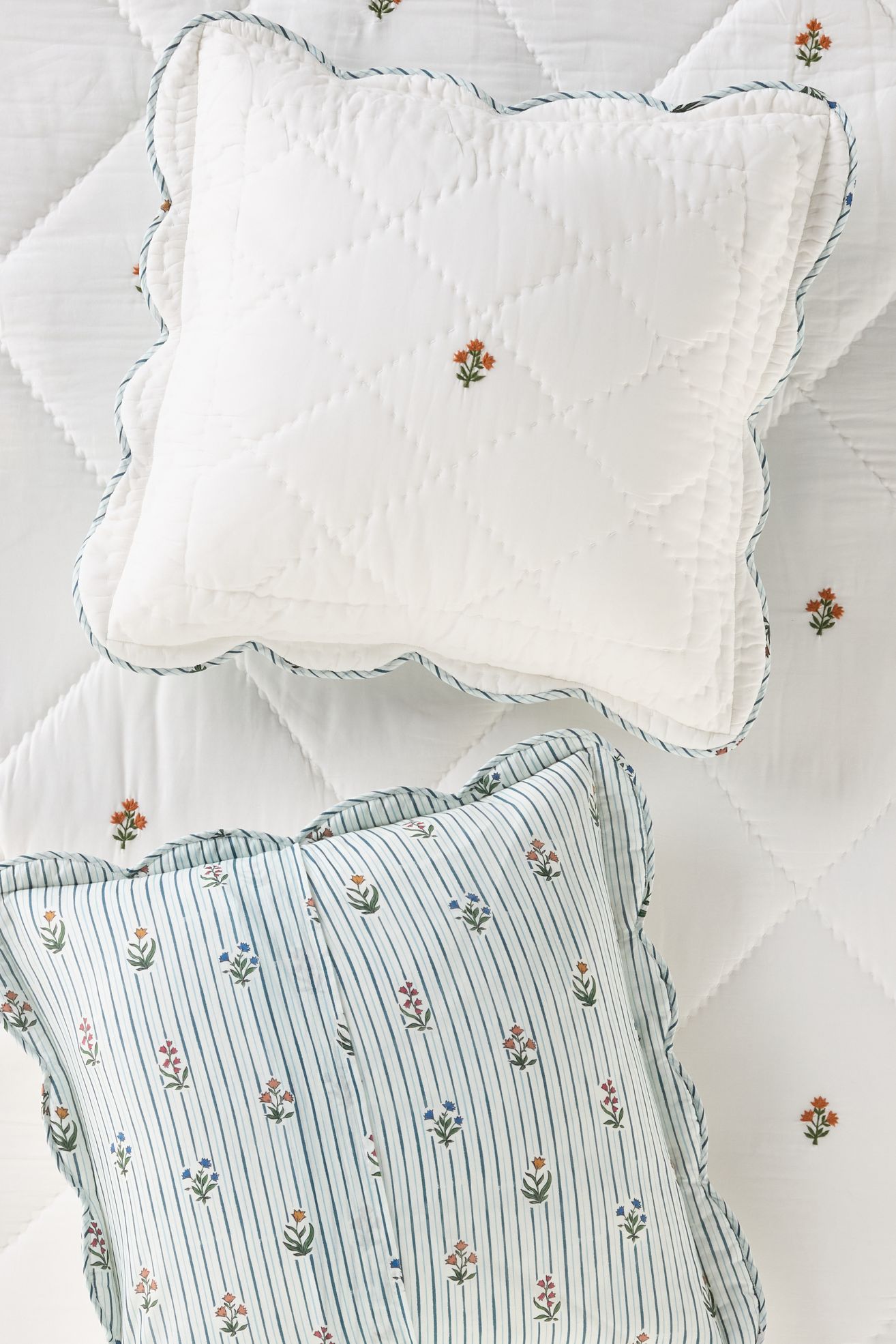 Parker Cotton Floral Icon Embroidered Euro Sham - Blue Pattern, Euro Sham