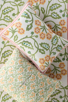 Anthropologie Ellen Merchant Cotton Floral Printed Pillowcases, Set Of 2 In Green