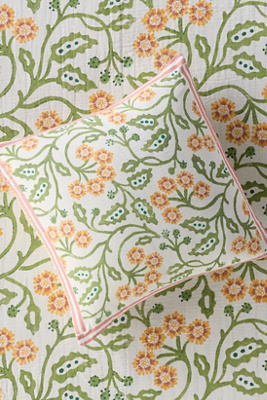 Anthropologie Ellen Merchant Cotton Floral Printed Cushion Cover In Green