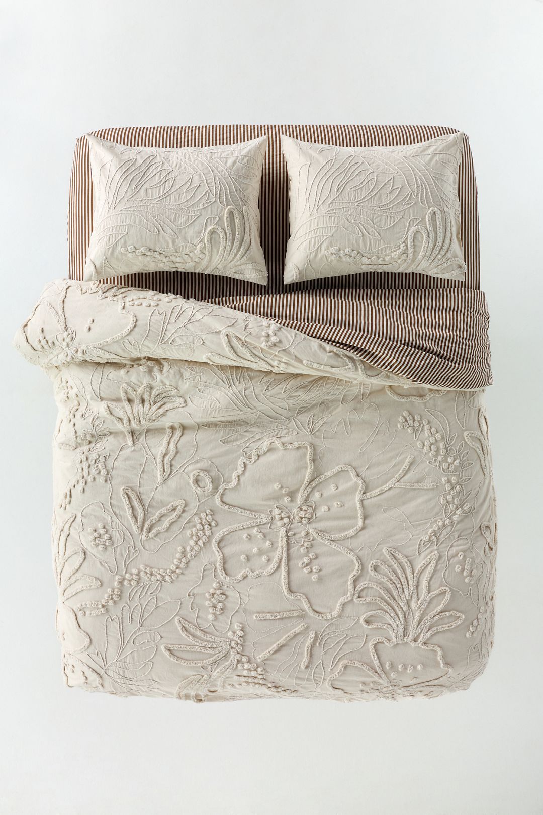 Queen - Malia Cotton Floral Candlewick Cotton Flex Duvet - Ivory, Queen