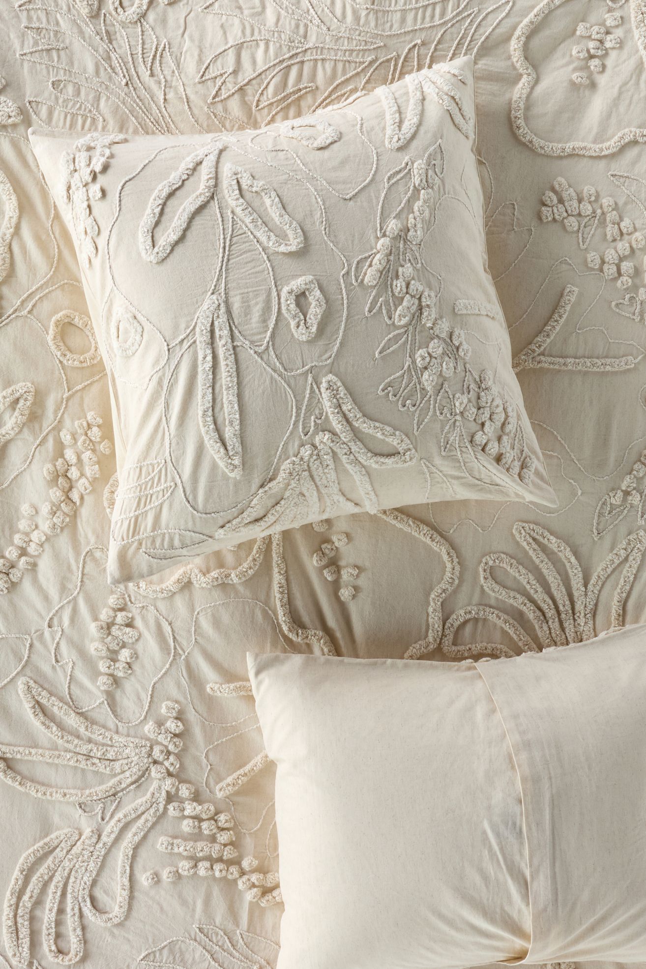 Malia Cotton Floral Candlewick Cotton Flex Euro Sham - Ivory, Euro Sham