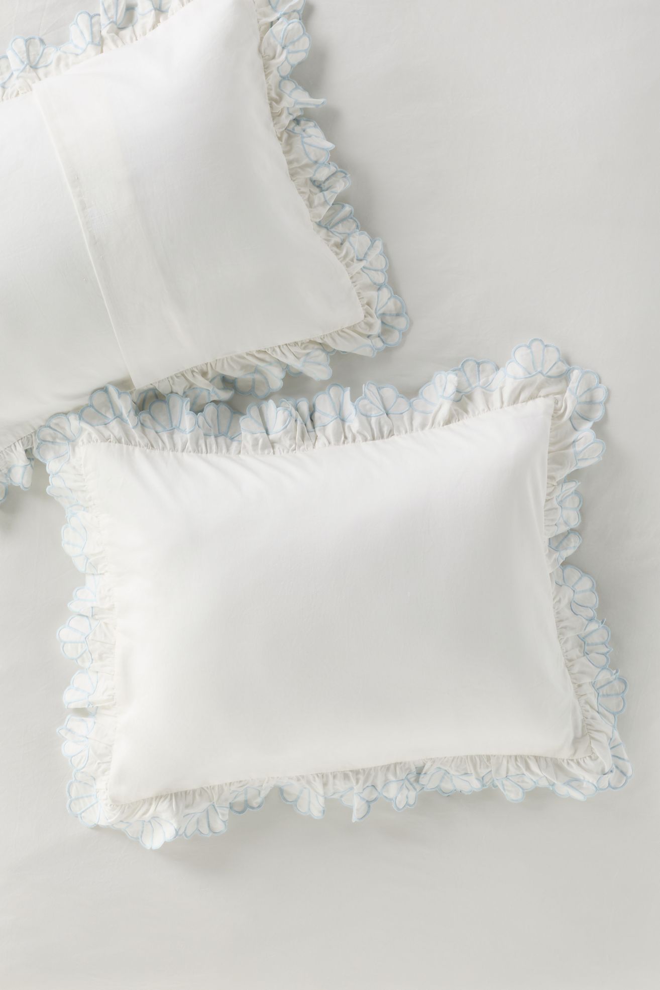 Fera Cotton Embroidered Sateen Shams, Set of 2 - Blue, King Sham, Set of 2