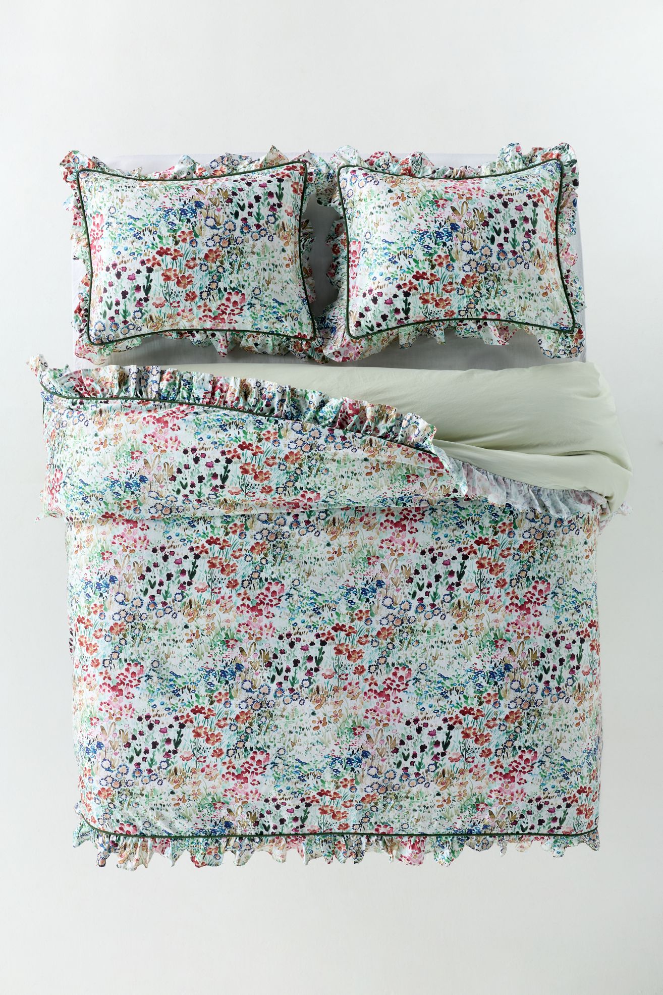 @nestingwithgrace Cotton Sateen Floral Printed Ruffle Duvet - Multi, Queen